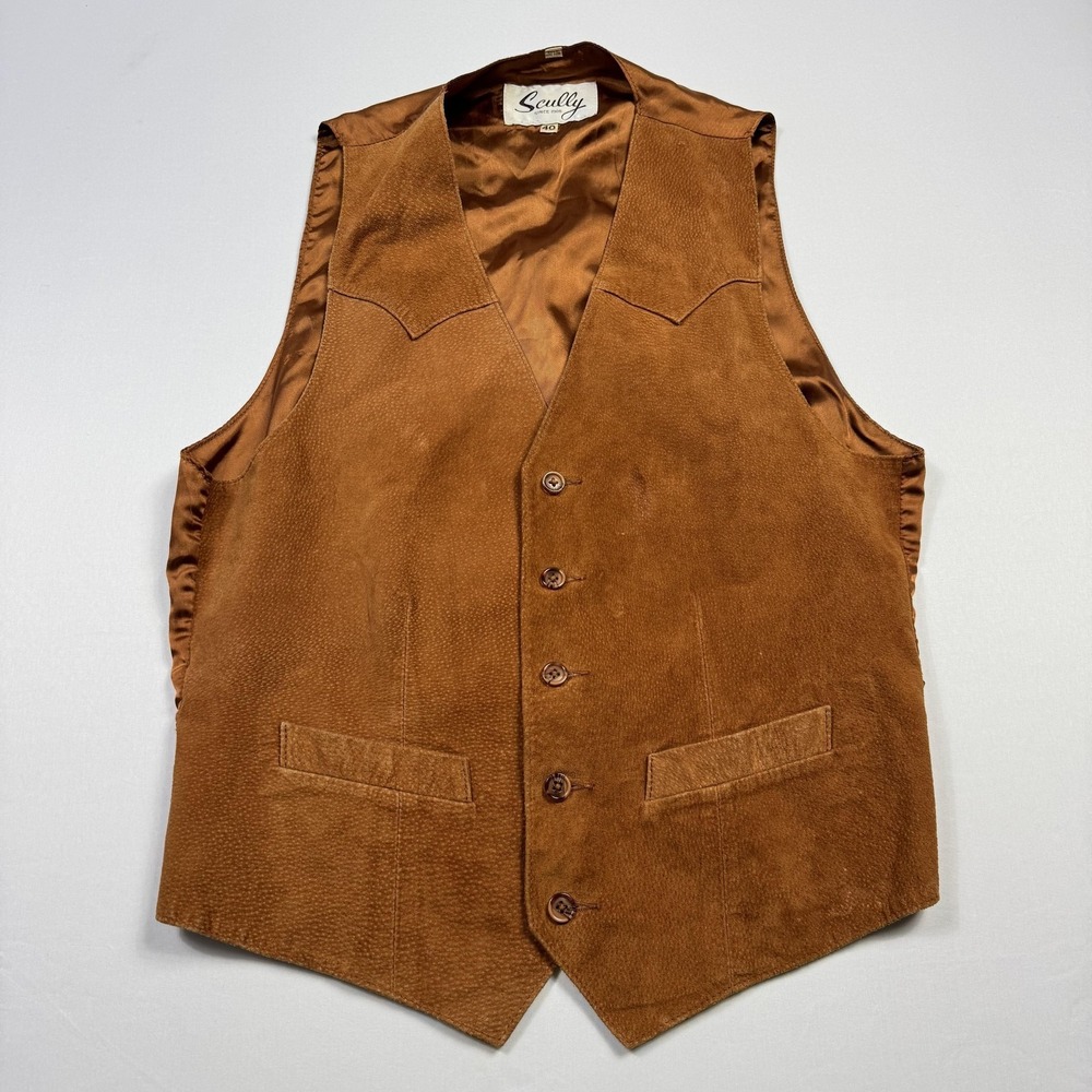 Scully Suede Leather Vest Mens 40 Brown Western Cowboy‎ Lined Pockets Button Up
